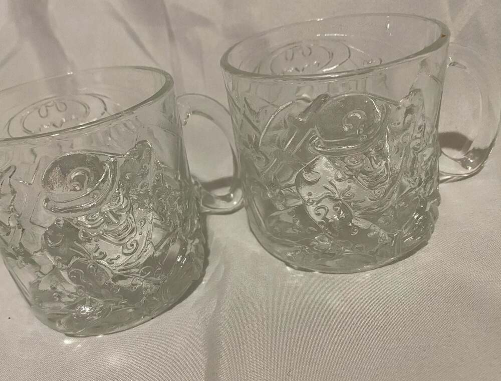 Vintage 1990’s Joker Returns McDonald's Clear Embossed 3D Glass Mugs Set of 2